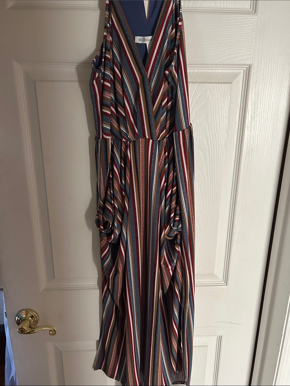 BCBGeneration Striped Maxi Dress in Navy, Rust & Cream
